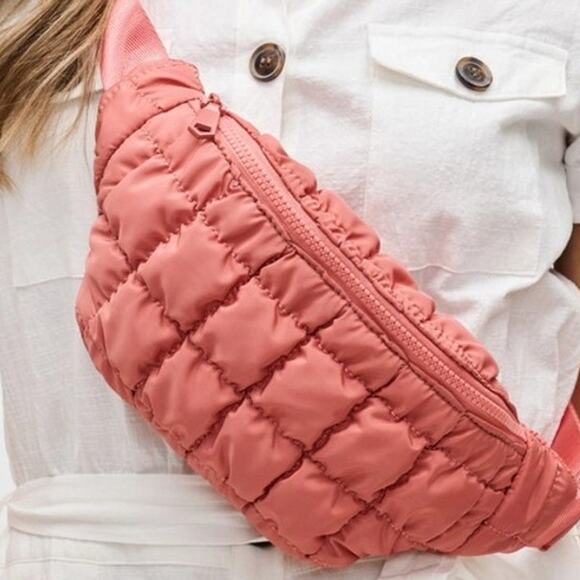 Resurgence Quilted Puffer Nylon Belt Bag Crossbody Sling Bag Terracotta - Picture 5 of 8